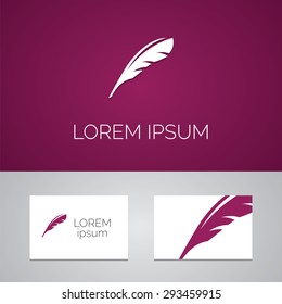 feather logo template icon design elements with business card 