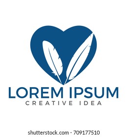 Feather logo vector design. Illustration of an ink pen. Educational and institutional logo.