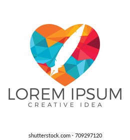Feather logo vector design. Illustration of an ink pen. Educational and institutional logo.