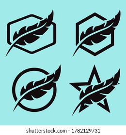 Feather logo vector element template. Black Color