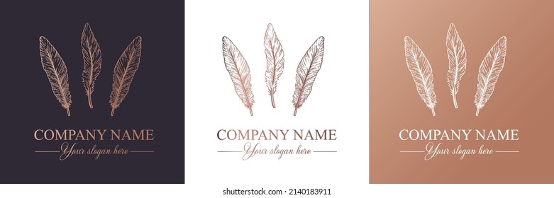 Feather logo vector template. Abstract design, elegant style. Brand for writer, yoga and other businesses. Vector
