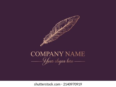 Feather logo vector template. Abstract design, elegant style. Brand for writer, yoga and other businesses. Vector
