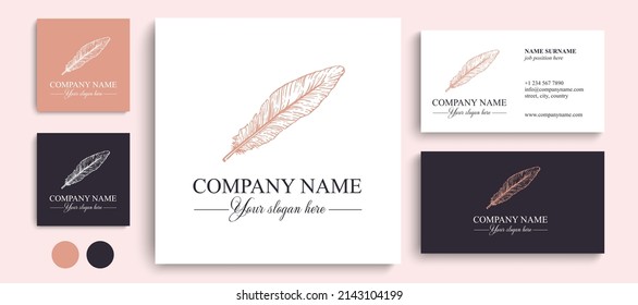 Feather logo vector template. Abstract design, elegant style. Brand for writer, yoga and other businesses. Vector