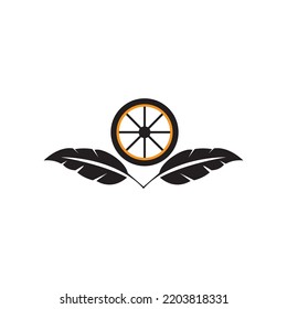 feather logo wheel illustration icon design vector