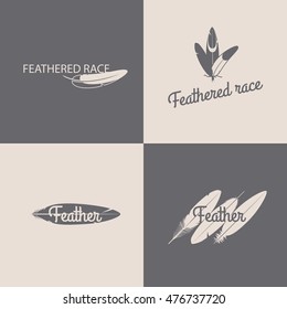 Feather logotype grey design templates. Vector illustration