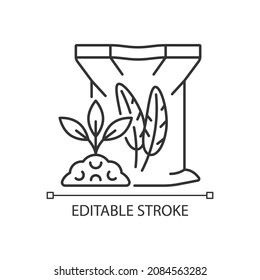 Feather meal linear icon. Organic soil and plants supplement. Poultry byproduct used as feeding. Thin line customizable illustration. Contour symbol. Vector isolated outline drawing. Editable stroke