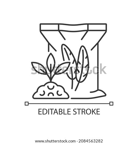 Feather meal linear icon. Organic soil and plants supplement. Poultry byproduct used as feeding. Thin line customizable illustration. Contour symbol. Vector isolated outline drawing. Editable stroke