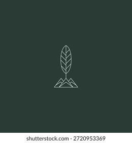 Feather and mountain line art logo representing freedom and stability.
