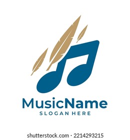 Feather Music Logo Vector. Music Feather logo design template
