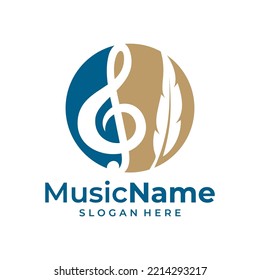 Feather Music Logo Vector. Music Feather logo design template
