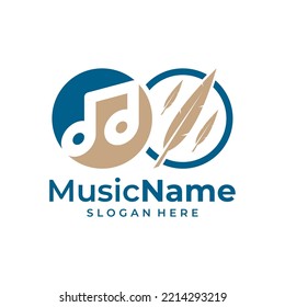 Vector con logotipo de música Feather. Plantilla de diseño del logotipo de Music Feather