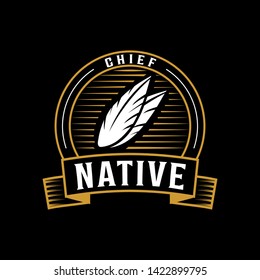 Feather native vintage logo. American Indian chief badge logo