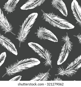  	
Feather natural bird seamless pattern. Hand drawn vector illustration.