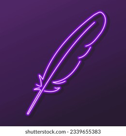 feather neon sign, modern glowing banner design, colorful modern design trends on black background. Vector illustration.