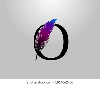 Feather O Letter Brand Logo icon, vector design concept feather with letter for initial luxury business, firm, law service, boutique and more brand identity.