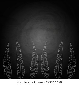 Feather on chalkboard blackboard background. Vector illustration