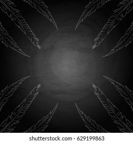 Feather on chalkboard blackboard background. Vector illustration
