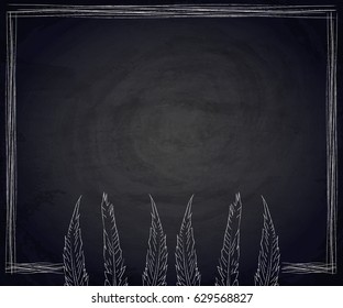 Feather on chalkboard blackboard background. Vector illustration