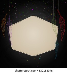 Feather on chalkboard blackboard background. Vector illustration