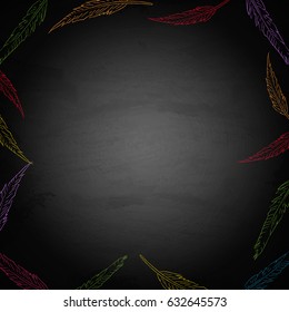 Feather on chalkboard blackboard background. Vector illustration