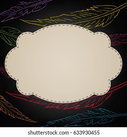 Feather on chalkboard blackboard background. Vector illustration