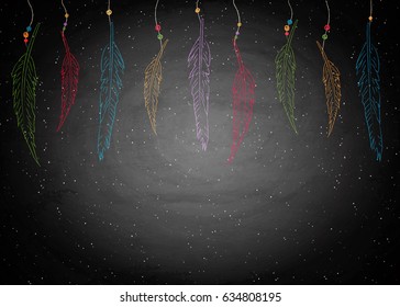 Feather on chalkboard blackboard background. Vector illustration