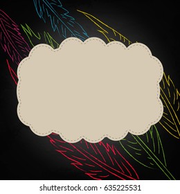 Feather on chalkboard blackboard background. Vector illustration