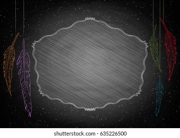 Feather on chalkboard blackboard background. Vector illustration