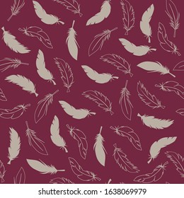 Feather on red background seamless pattern texture