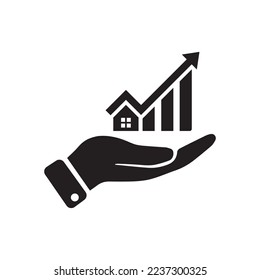 Feather on thGrowing graph icon. Infographic in hand. Vector icon isolated on white background.ctor icon