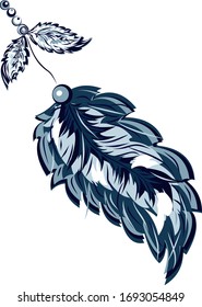Сolorful feather on white background. Design element set. Vector illustration,  isolated object.  Artistic decoration illustration. Design element set.