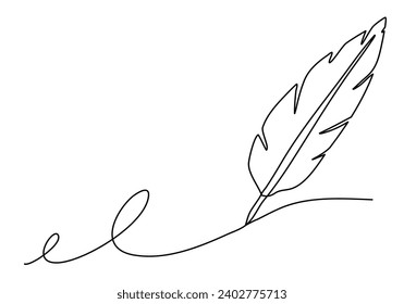 Feather, one line drawing vector illustration.