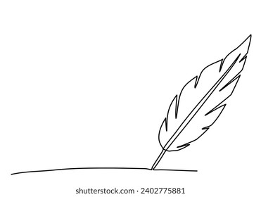 Feather, one line drawing vector illustration.
