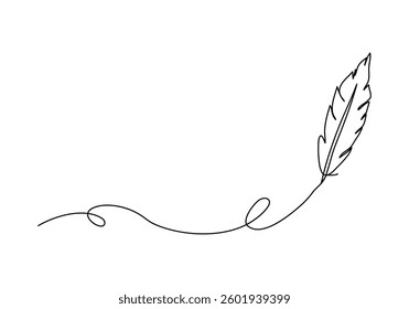 Feather, one line drawing vector illustration.