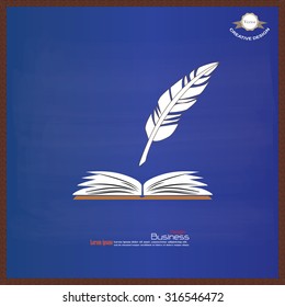 feather with open book on chalkboard.vector illustration

