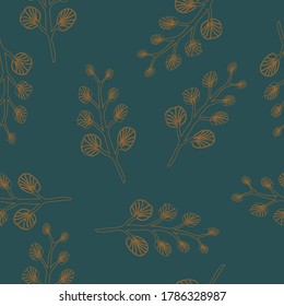 Feather Orange with Dark Blue  design pattern. Vector illustration seamless pattern for fabric, textile, gift wrapping, background, wallpaper, bullet journal