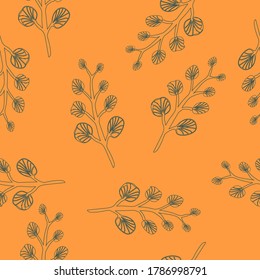 Feather Orange with Dark Blue  design pattern. Vector illustration seamless pattern for fabric, textile, gift wrapping, background, wallpaper, bullet journal