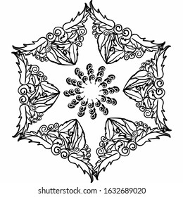 Feather ornament on a white background. Drawn by hands.
