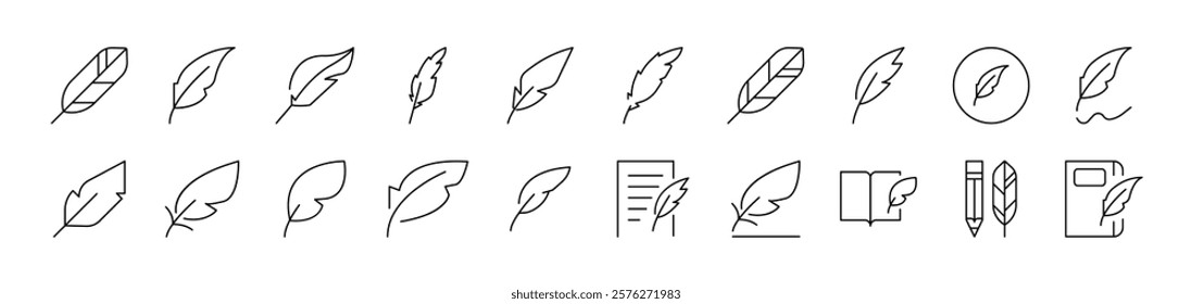 Feather Outline Simple Linear Image Collection. Editable Stroke. Suitable for Web Sites, Books, Cards, Apps