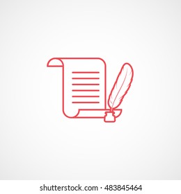 Feather And Paper Document Red Flat Icon On White Background