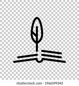 Feather and paper, literature book, published story. Black editable linear symbol on transparent background