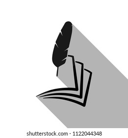feather and paper. simple silhouette. Black object with long shadow on white background