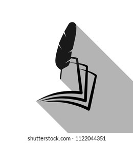 feather and paper. simple silhouette. Black object with long shadow on white background