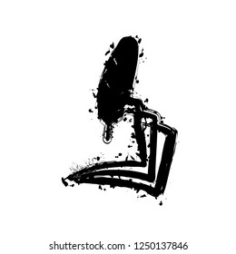 feather and paper. simple silhouette. Black ink with splashes on white background
