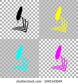feather and paper. simple silhouette. Colored set of cmyk icons on transparent background