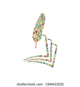 feather and paper. simple silhouette. Colored mosaic with polygons