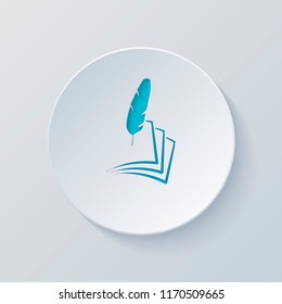 feather and paper. simple silhouette. Cut circle with gray and blue layers. Paper style