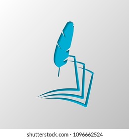 feather and paper. simple silhouette. Paper design. Cutted symbol with shadow