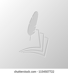 feather and paper. simple silhouette. Paper design. Cutted symbol. Pitted style