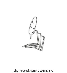 feather and paper. simple silhouette. Dotted outline silhouette with shadow on white background